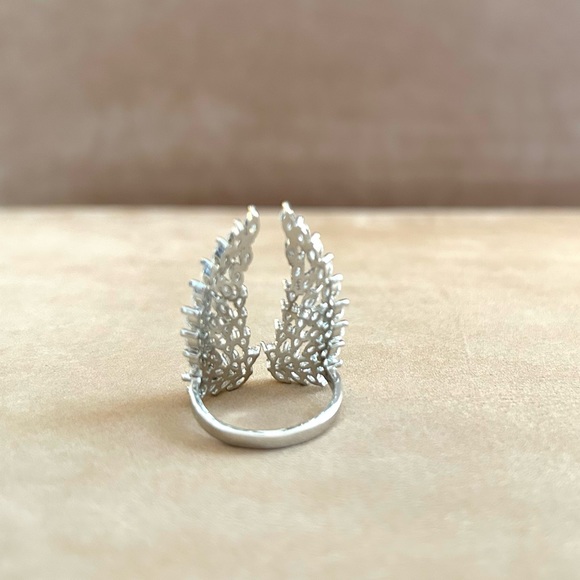 Angel Wings Ring in Silver Tone with Cubic Zirconia, Size 7 - Picture 9 of 11